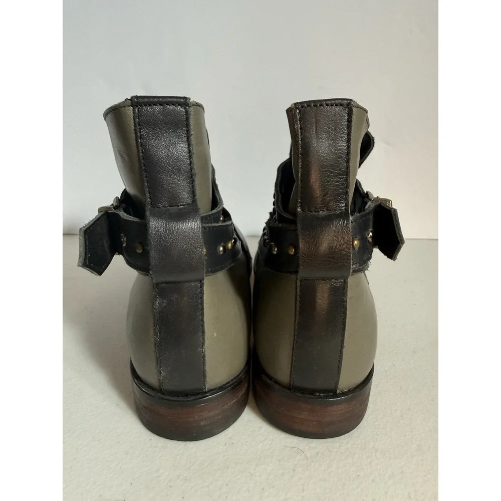 Adam Tucker Studded Leather  Bolero Ankle Boots black and green buckle